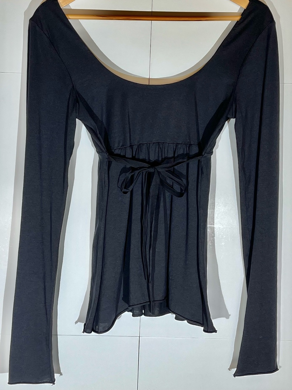 Vintage “Velvet” (Anthropology) 94% Cotton Ribbon-Tie Empire Waist, Black, Small